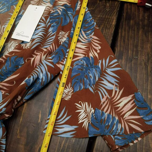 Blu Heaven Maxi Dress Women Small Tropical Beachy Boho V Neck‎ Brown Blue NWT - Picture 9 of 10